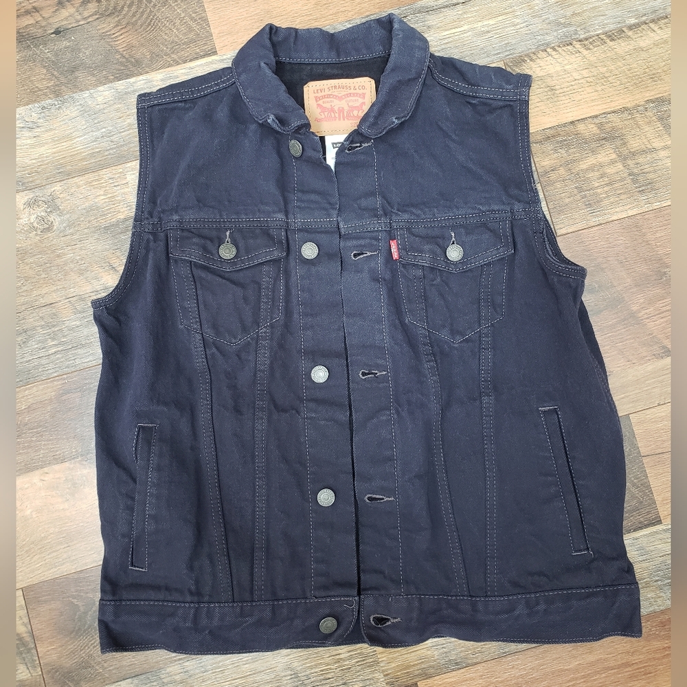 Levi's Navy Blue Cotton Denim Trucker Vest, Size XL (13-15 years) Unisex